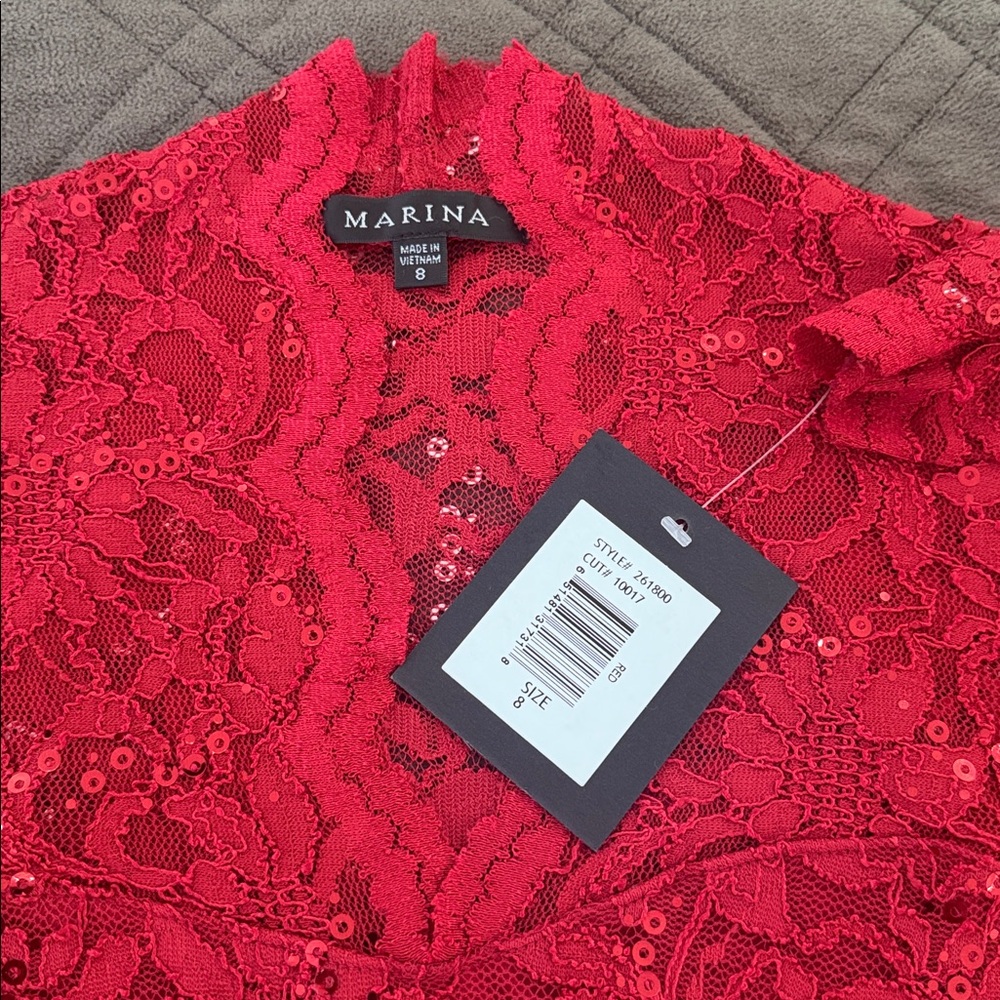 Marina Red Lace Sequin Dress size 8 -NWT - Picture 9 of 17